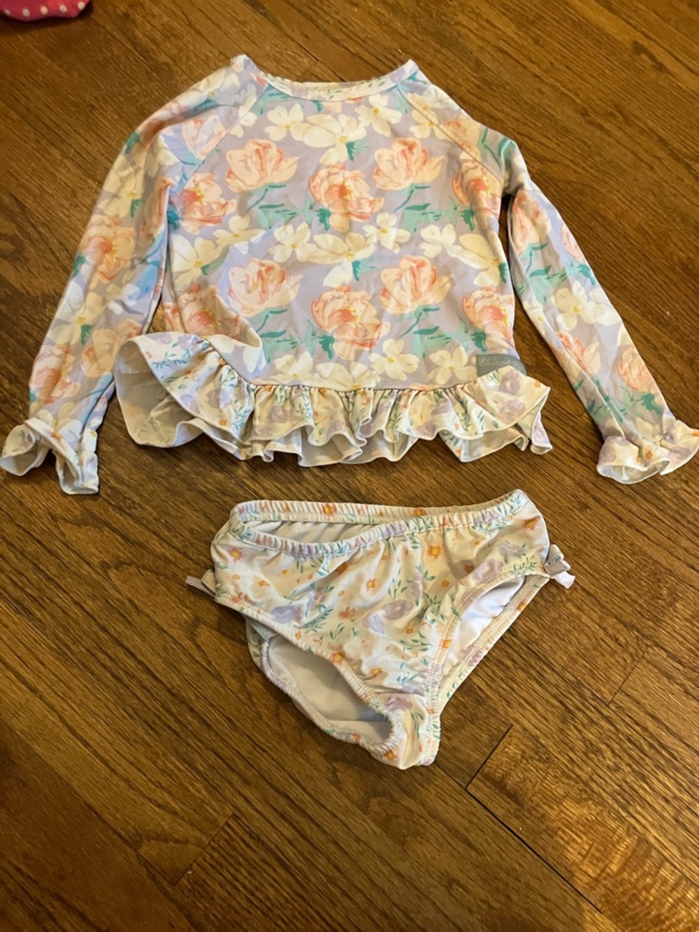 Eleanor Rose Pastel Floral Long-Sleeve Rashguard Set - Pink, Blue, Cream